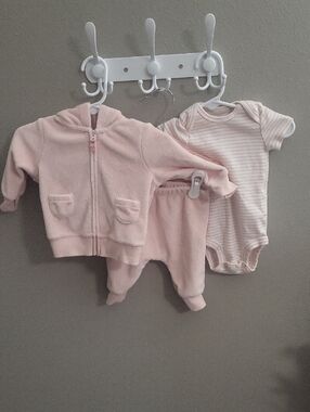 Carter's Soft Pink 3-Piece Hoodie, Pants & Striped Bodysuit Set